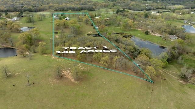 birds eye view of property featuring a rural view and a water view