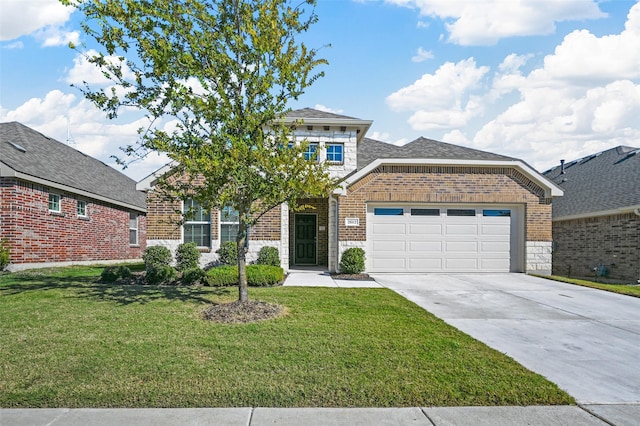 view of front facade with a front lawn and a garage