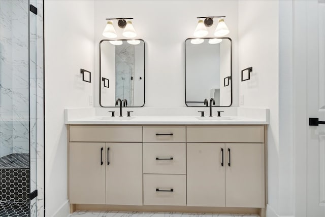 bathroom with vanity and walk in shower