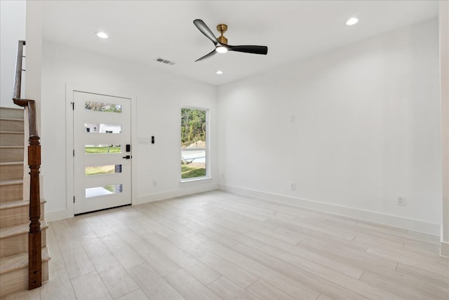 interior space featuring ceiling fan and light hardwood / wood-style flooring