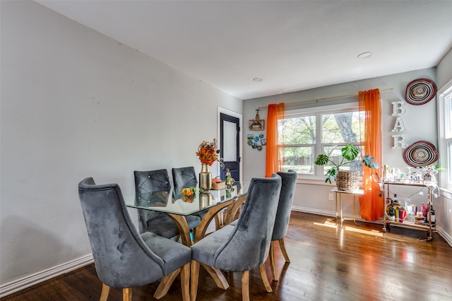 dining space with hardwood / wood-style flooring