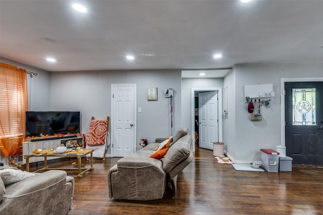 living room featuring dark hardwood / wood-style floors