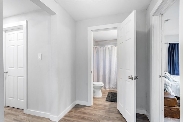 hallway with hardwood / wood-style floors