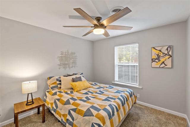 bedroom featuring carpet flooring and ceiling fan