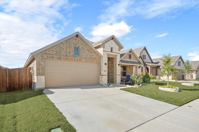 view of front of house with a front yard and a garage