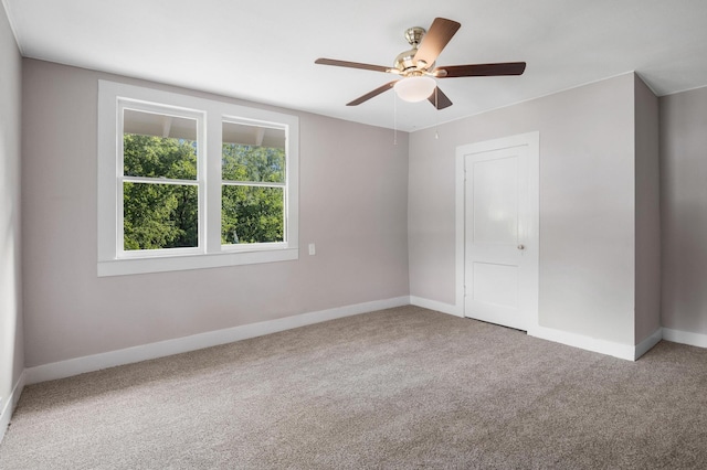 unfurnished room featuring ceiling fan and carpet floors