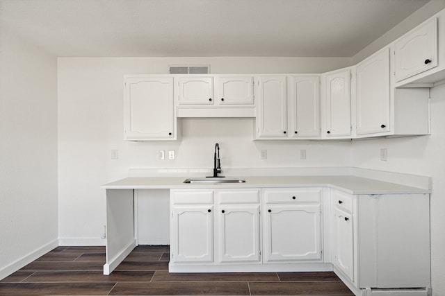 kitchen with sink, white cabinets, and dark hardwood / wood-style flooring