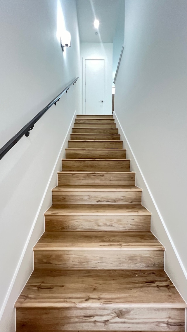 staircase featuring wood-type flooring