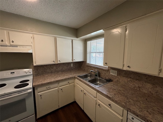 kitchen featuring electric range and white cabinets