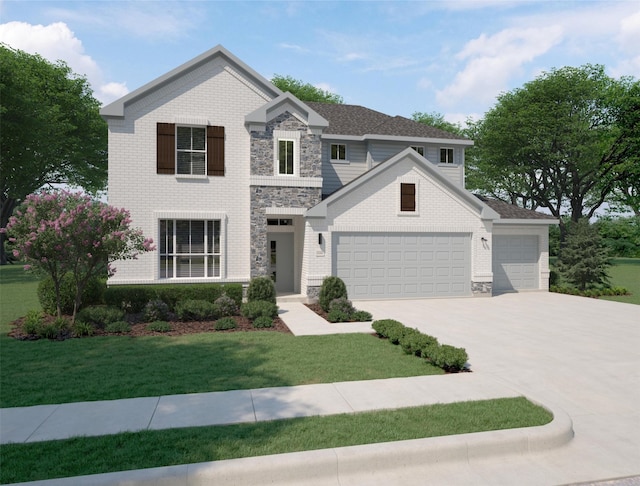 view of front facade with a garage and a front lawn