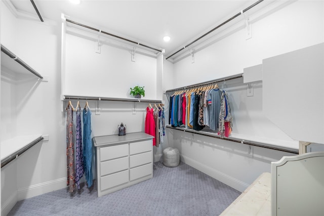 spacious closet featuring light carpet