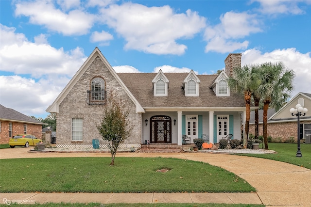 view of front of home with a front lawn and covered porch