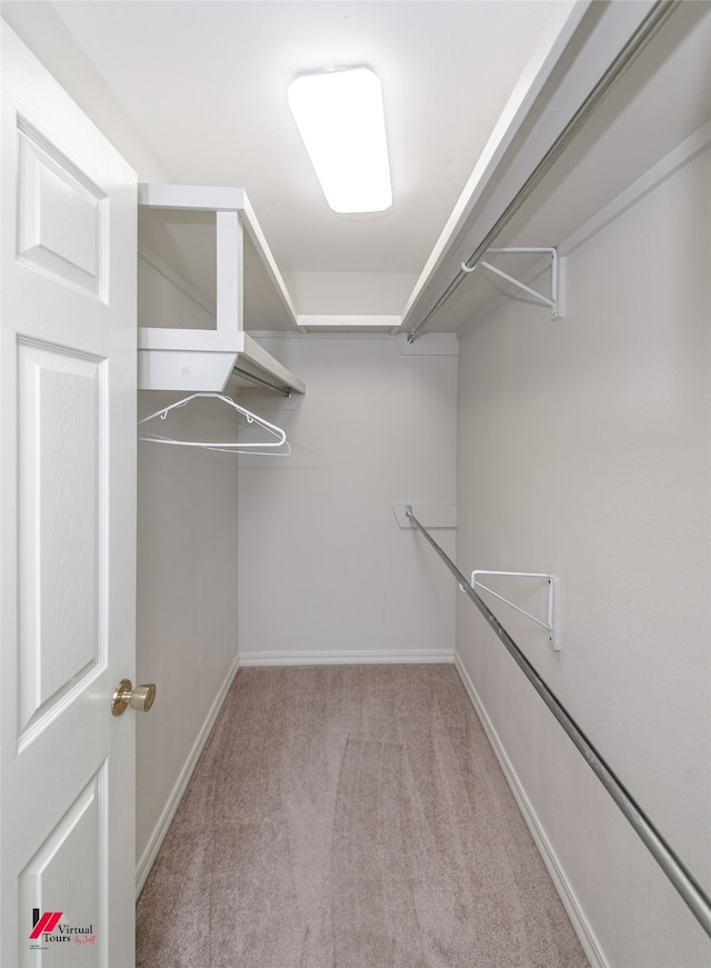 spacious closet featuring light carpet