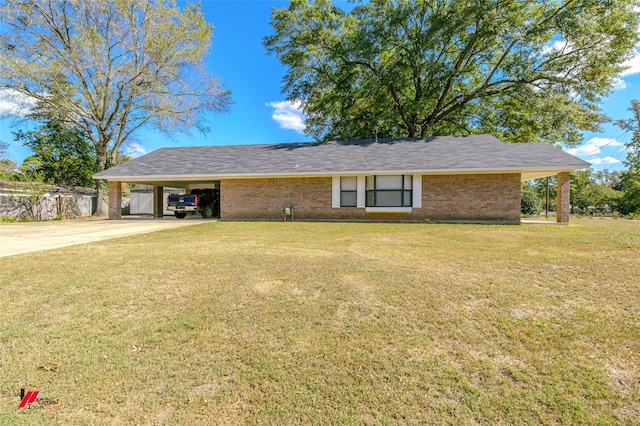 ranch-style house with a front lawn and a carport