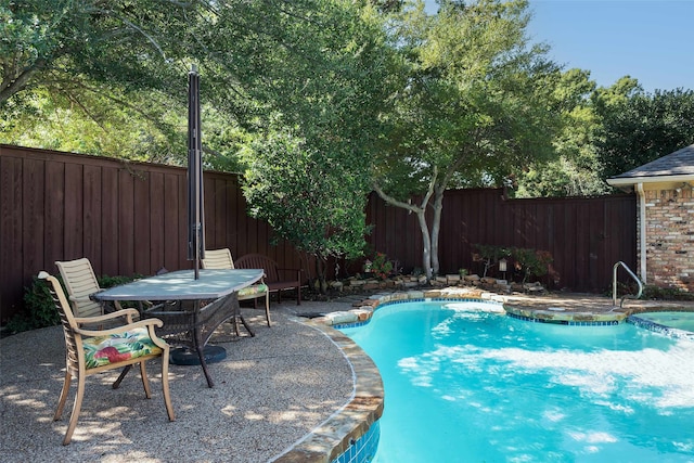 view of swimming pool with a patio area