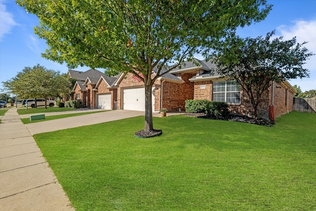 ranch-style house with a front lawn and a garage