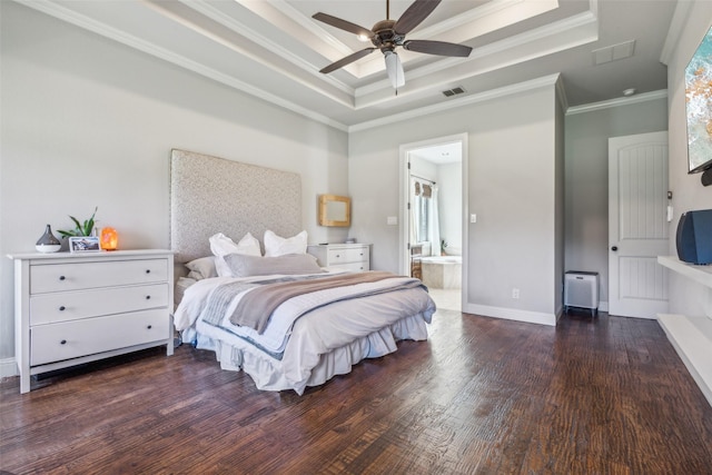 7817 Bella Flora Dr, Fort Worth, TX 76126 - bedroom featuring visible vents, a raised ceiling, crown molding, and wood finished floors