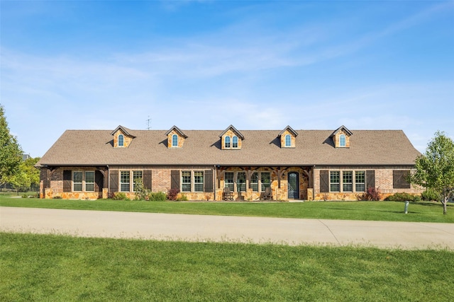 7817 Bella Flora Dr, Fort Worth, TX 76126 - new england style home with a front lawn and stone siding