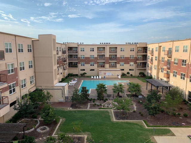 view of swimming pool featuring a gazebo, a patio, and a lawn