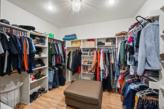 walk in closet with wood-type flooring