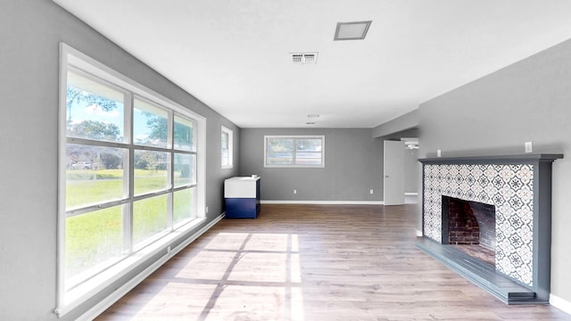 interior space featuring a fireplace and wood-type flooring