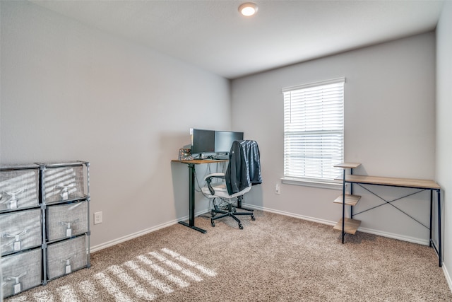 home office featuring light carpet