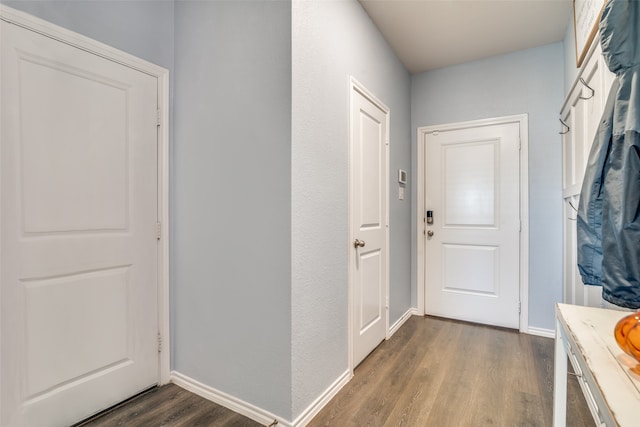 doorway with dark hardwood / wood-style floors