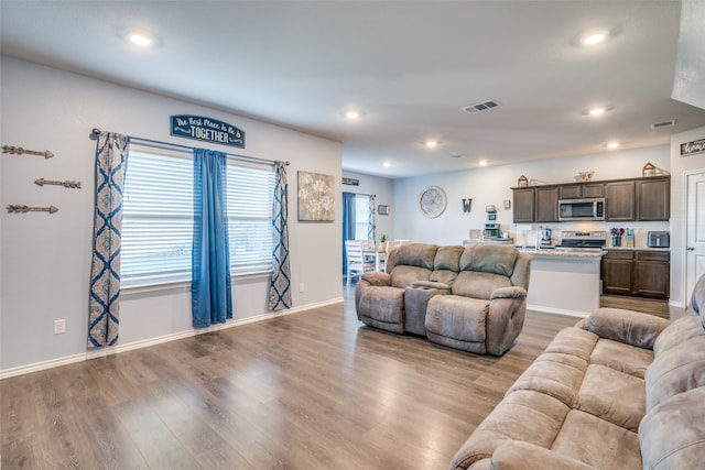 living room featuring light hardwood / wood-style flooring