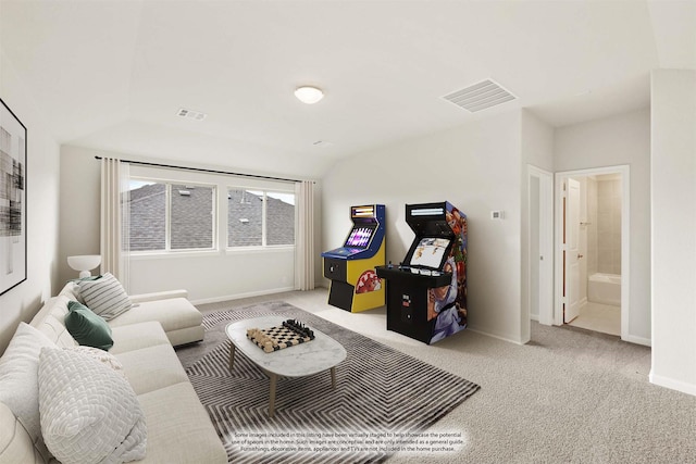 living room with light colored carpet