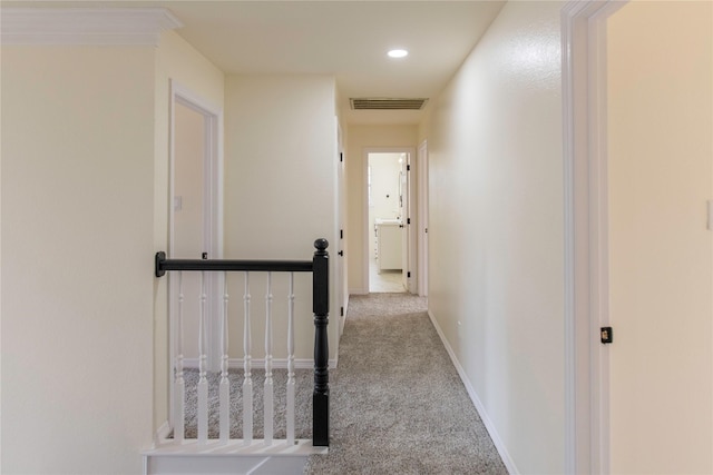 3004 Normandy Dr, Mckinney, TX 75070 - hallway featuring carpet floors, recessed lighting, baseboards, and an upstairs landing