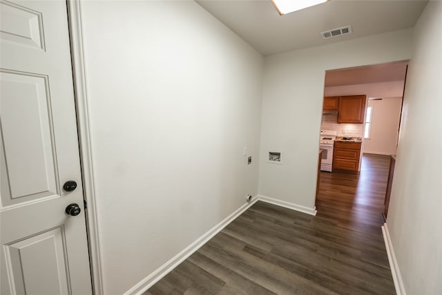 laundry room with hookup for an electric dryer, washer hookup, and dark hardwood / wood-style floors