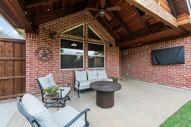 view of patio featuring outdoor lounge area and ceiling fan