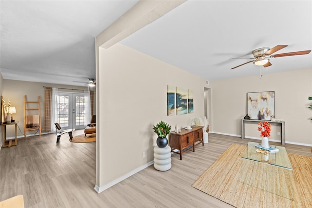 interior space featuring french doors and light wood-type flooring