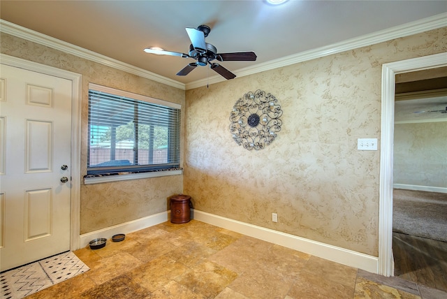 interior space featuring crown molding and ceiling fan