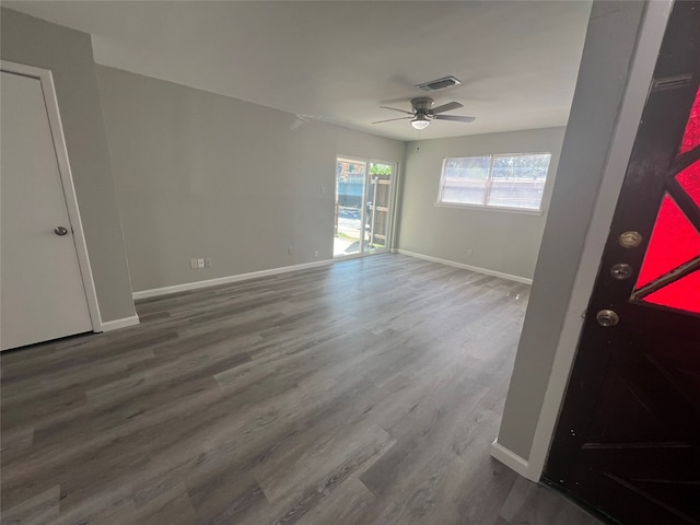 entryway featuring ceiling fan and wood-type flooring