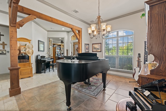 miscellaneous room with a notable chandelier and ornamental molding