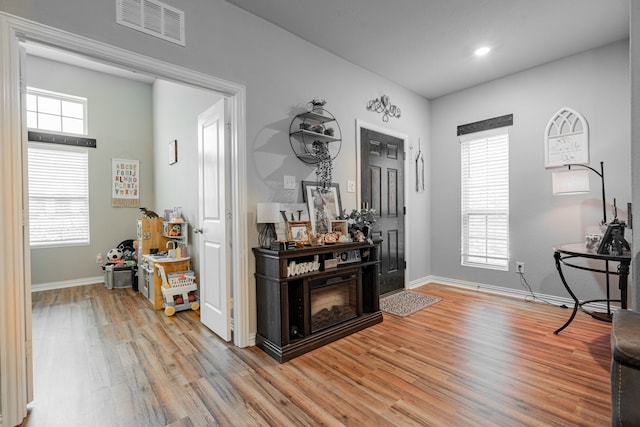 interior space featuring a wealth of natural light and light hardwood / wood-style flooring