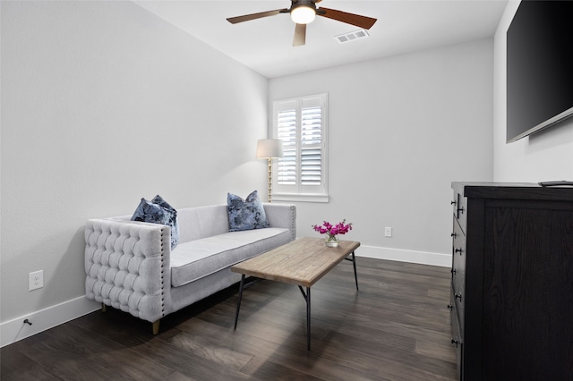 bedroom featuring dark hardwood / wood-style flooring and ceiling fan