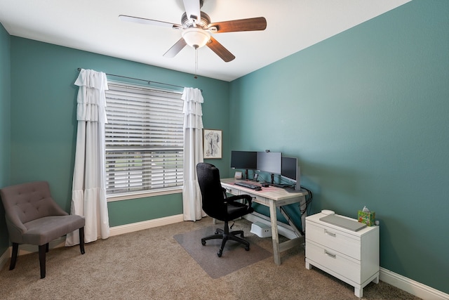 office featuring ceiling fan and carpet floors