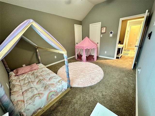 playroom featuring carpet floors and lofted ceiling