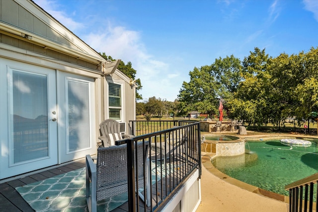 balcony with an in ground hot tub