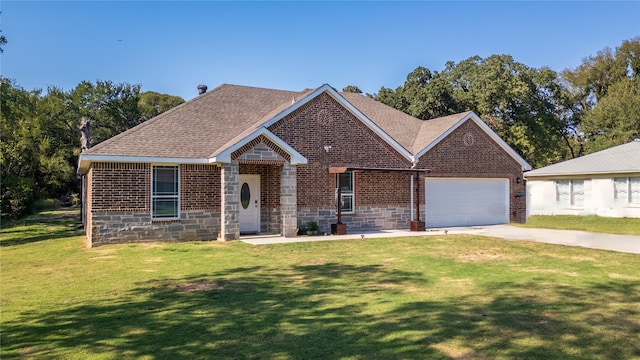 view of front facade with a front lawn and a garage