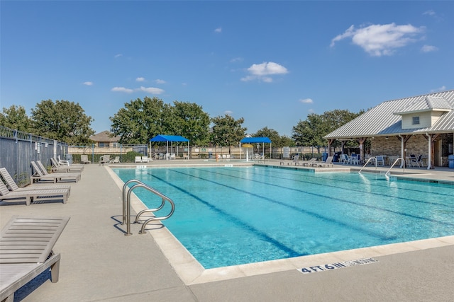 view of swimming pool with a patio