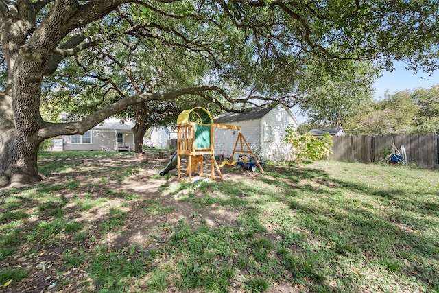 view of yard with a playground