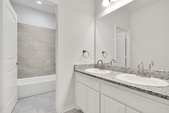 bathroom featuring tile patterned flooring, vanity, and shower / bathtub combination