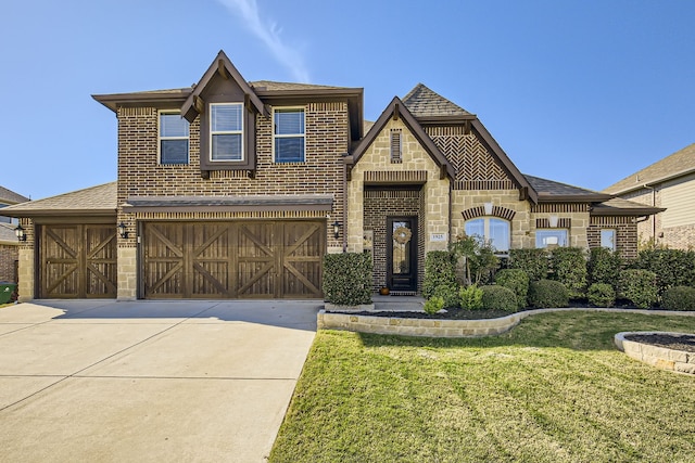 view of front of house featuring a front yard and a garage