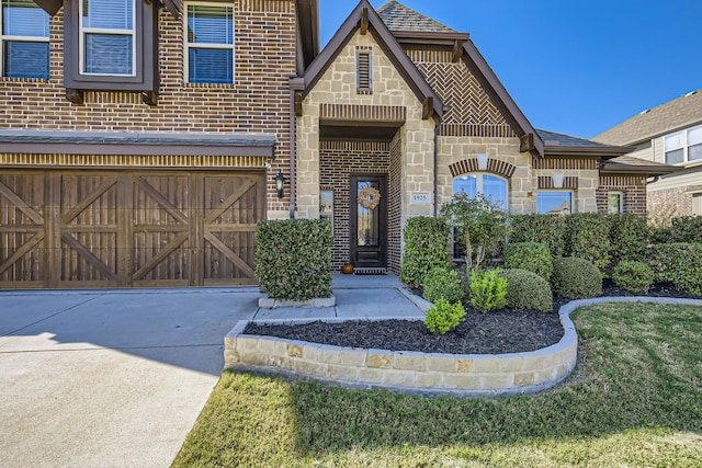 exterior space featuring a yard and a garage