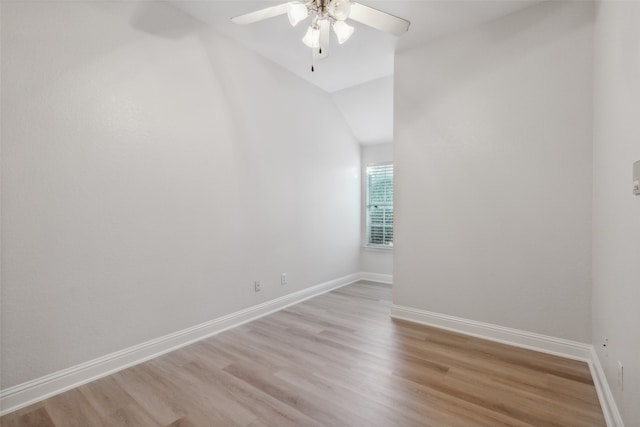 empty room with ceiling fan and light wood-type flooring