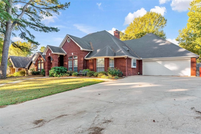 view of front of house featuring a front yard and a garage