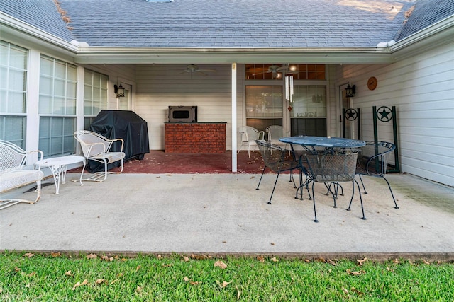 view of patio / terrace with area for grilling and ceiling fan